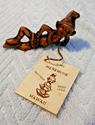 Vintage 1960 Menehune Treasure Craft Hawaii Tiki Bar Souvenir Figure W/tags