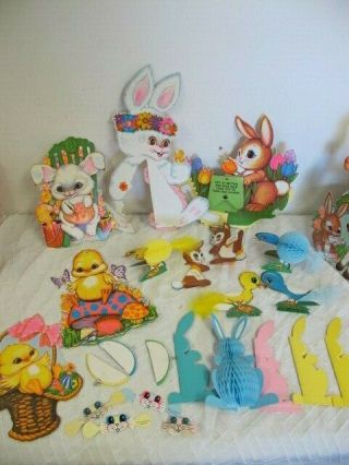 Vintage Easter Decorations Honeycomb Beistle Playmates Eggs Bunny Rabbits