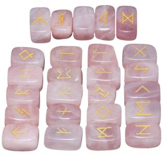 Rune Stones Set 100 Real Gemstone Spiritual Alphabet Crystal Rose Quartz