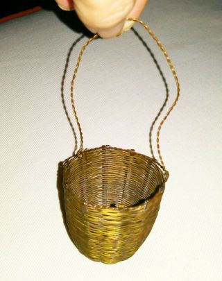 Antique Vintage Woven Metal Basket Candy Container German Christmas Ornament