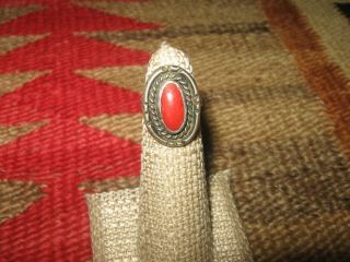 Vintage Navajo Sterling Ring With Red Coral