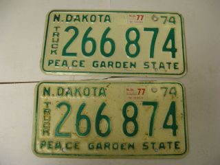 1974 74 1977 77 North Dakota Nd License Plate Truck 266874 Pair Natural Sticker