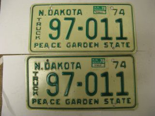 1974 74 1978 78 North Dakota Nd License Plate Truck Pair 97 - 011 Natural Sticker