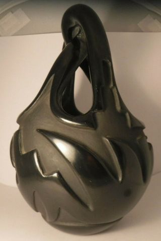 Santa Clara Pueblo Pottery Carved Blackware Avanyu Wedding Vase Signed 4