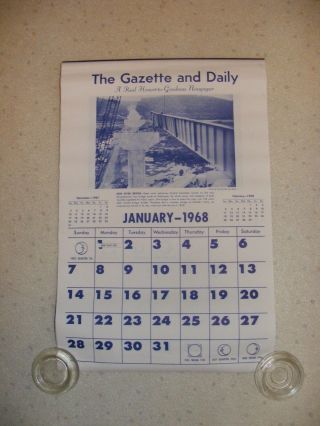 Vintage York Pa Gazette And Daily Newspaper Calendar 1968