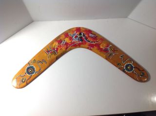 Aboriginal Boomerang 16 " Wood Authentic Dot - Painted Hand Made Artwork