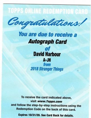 2018 Topps Stranger Things David Harbour Auto Redemption Card A - Jh
