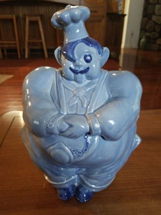 Red Wing Pottery Chef Pierre Cookie Jar Blue 1940 