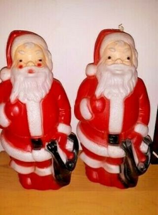 Two Vintage 1968 Empire Plastic Blow Mold Santa Claus Lighted 13 " Christmas