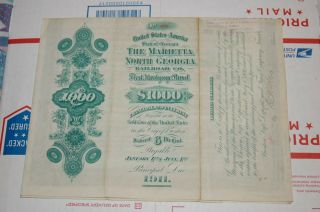 Marietta And North Georgia Railroad Co.  First Mortgage Bond $1000 1881