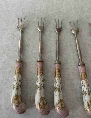 Vintage A.  E.  Lewis & Co Sheffield England 6 Forks and 4 Knives Floraine Porcelain 4