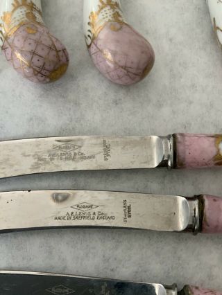 Vintage A.  E.  Lewis & Co Sheffield England 6 Forks and 4 Knives Floraine Porcelain 8
