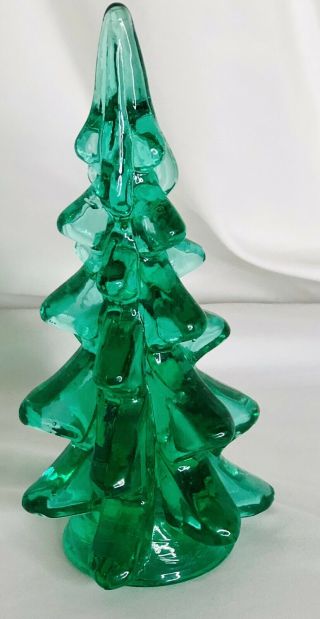 Vintage Lead Green Crystal Christmas Tree 8 Inch Art Glass
