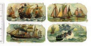 Clipper Ships And Sailboats 4 Victorian Die Cut Scrap Sea Ocean Sailing