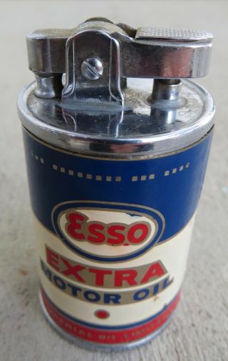 Rare Vintage Esso Gas And Oil Round Barrel Table Pocket Advertising Lighter L@@k