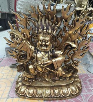 26 " Tibet Buddhism Bronze Stand Lotus Mahakala Wrathful Deity Buddha Statue