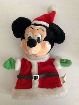 Vintage Disney Land World Santa Mickey Mouse Plush 10 Inch Tree Topper