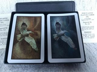 KEM Plastic Playing Cards 2 Decks in Case with Gull Print Design - 2