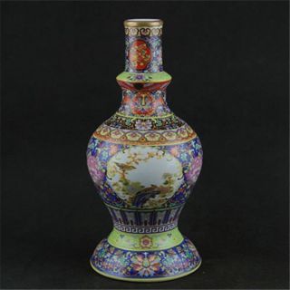 Antique Porcelain Colour Enamels Qing Yongzheng Flowr Bird Pagoda Bottle Vase