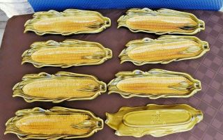 Vintage Ceramic {set Of 8} Corn On The Cob Butter Roller Dishes -