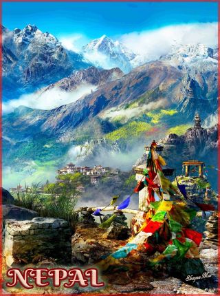 Nepal Southeast Asia Asian Mt.  Mount Everest Travel Advertisement Poster