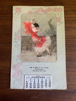 Vintage Calendar 1929 Tango Dancer Art Deco General Store Promotional Ephemera