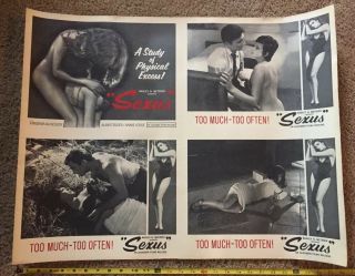 1965 Uncut Sexus Lobby Card One Sheet Poster Radley Metzger Cult Erotic