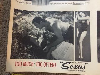 1965 Uncut Sexus Lobby Card One Sheet Poster Radley Metzger Cult Erotic 3