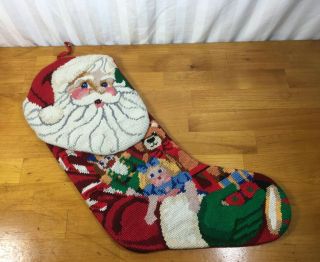 Vintage Needlepoint Christmas Stocking Santa Claus With Toys 18 "
