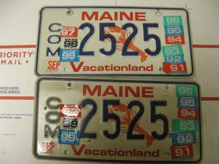 1991 92 93 94 95 96 97 98 99 Maine Me License Plate 2525 Commercial Pair