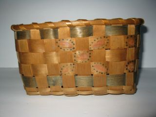 Antique Primitive Folk Art Native American Indian Painted Stamped Splint Basket