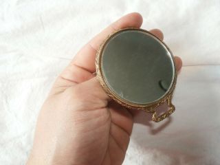 Vintage Antique Small Hand Mirror w/ Porcelain Medallion Peacock Decoration 3