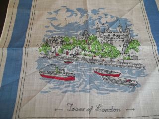 Vintage Souvenir Handkerchief Tower Of London Boats On River