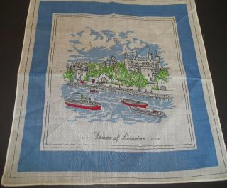 Vintage Souvenir Handkerchief TOWER OF LONDON boats on river 2