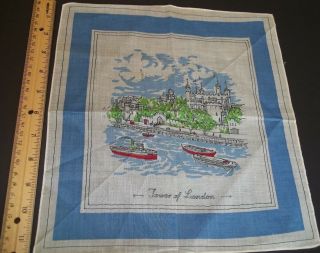 Vintage Souvenir Handkerchief TOWER OF LONDON boats on river 3
