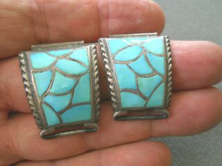 Native American Turquoise Fish Scale Channel Inlay Sterling Silver Watch Tips