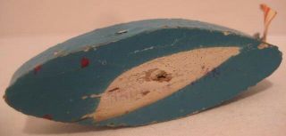 Tiny Blue Antique Wooden Folk Art Putz Toy Ship w 3 Flags 2 3/8 