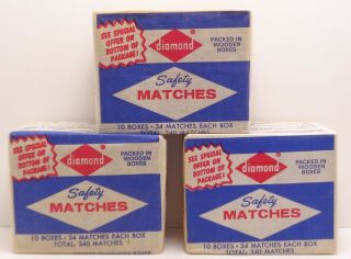 Vintage Diamond Safety Matches Packed In Wooden Boxes 3 Pack Of 10 Boxes Usa
