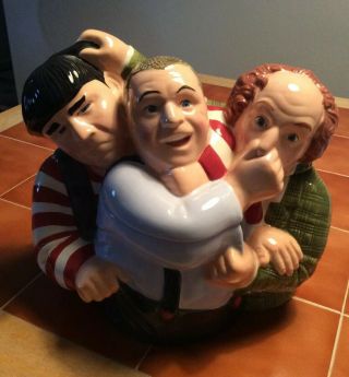 Three Stooges Cookie Jar By Clay Art 1997 Hand Painted Ceramic Moe Larry Curly