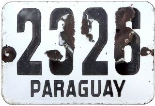 1940s - 50s Paraguay Porcelain Motorcycle License Plate (jimmy 