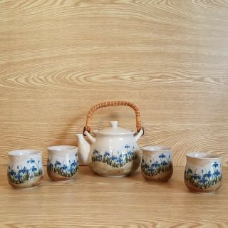 Vintage Otagiri Japanese Ceramic Tea Set Teapot & 4 Teacups W\ Irises
