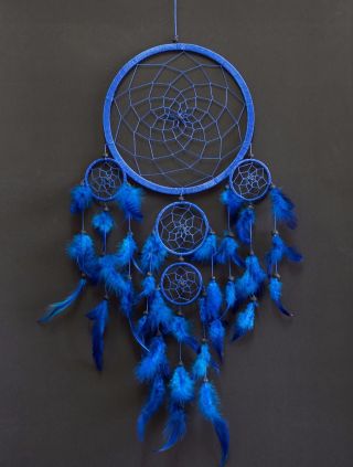 Dream Catcher Large Blue Wall Hanging Home Decoration Ornament Feathers 25 "