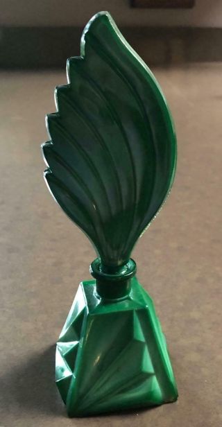 Art Deco Czech Malachite Jade Green Glass Perfume Bottle Flame Stopper