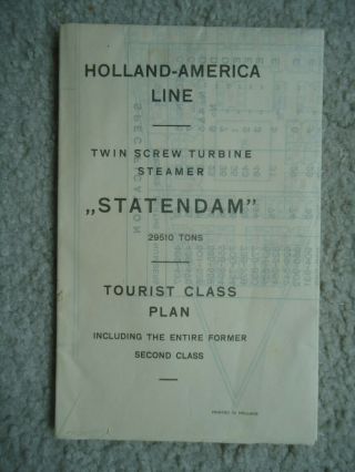 Holland America Line - Ss Statendam - Tourist Class - Deck Plan - 1932
