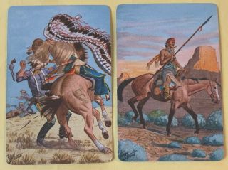 Playing Swap Cards = 2 Single Vintage Us Indians & Horses 1950’s