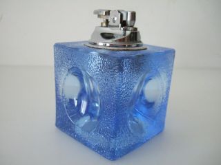 Vintage Midcentury Cube Glass Dimpled Table Lighter Chrome Japan