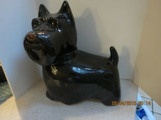 Vtg Black Scottie Dog Scottish Terrier Ceramic Cookie Jar W Lid 11in L X 10 Inch