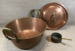 Vintage Set 3 Copper Cookware Bazar Francais Measuring Cup Unbranded Lid & Pot