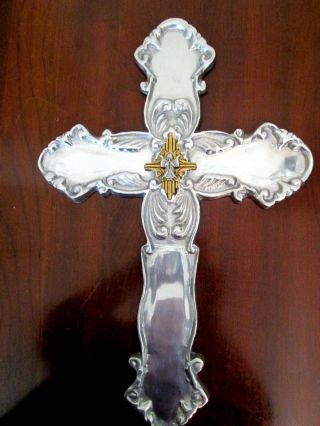 Silver And Gold Metal 19 " X 12 " Cross With Angel