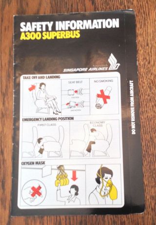 Singapore Airlines Airbus A - 300 Flight Safety Card.  Mid - 1980 